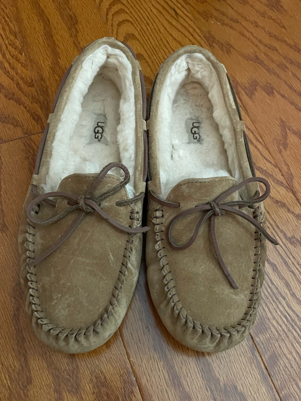 UGG Chestnut Brown Suede Moccasin Slippers with Shearling